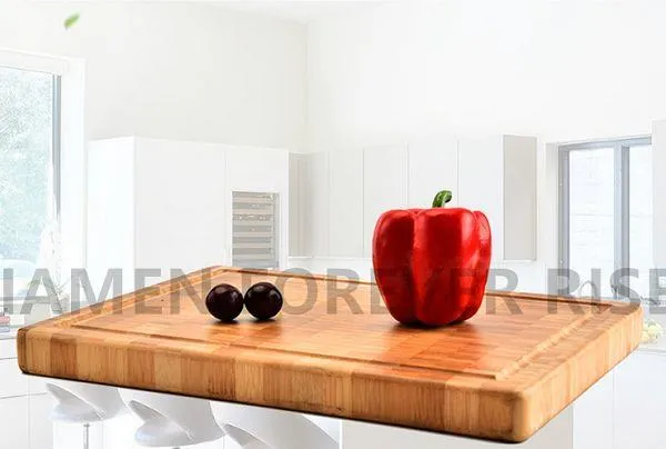 Durable Carbonized Vertical (upright) Pressed Bamboo Chopping Board With Waterproof Sinks